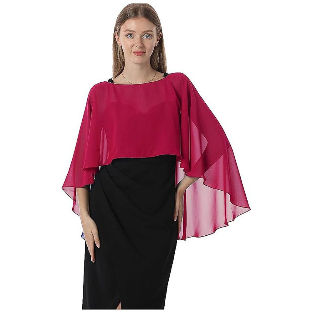 Capelets for Women Chiffon Cape Shawls and Wraps-Dark Red